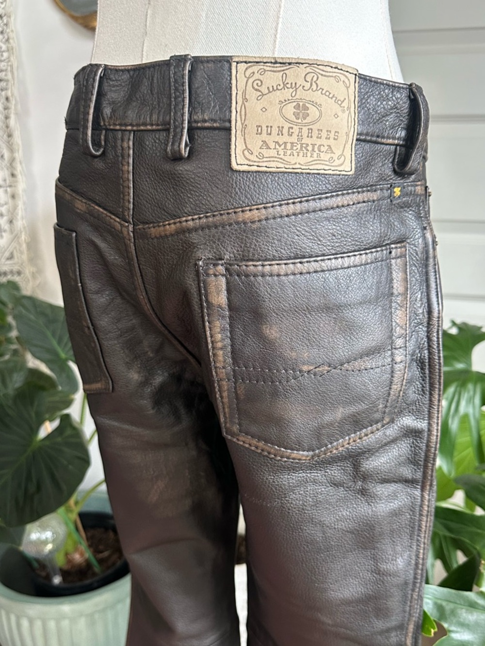 RARE Lucky Brand Leather Dungaree Pants